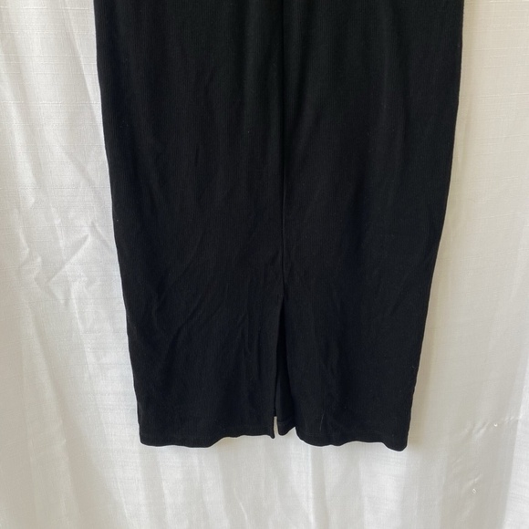 Marine Layer Lexi Ribbed Midi Dress Sz M Black Short Sleeve Mock Neck Lined - Picture 10 of 13